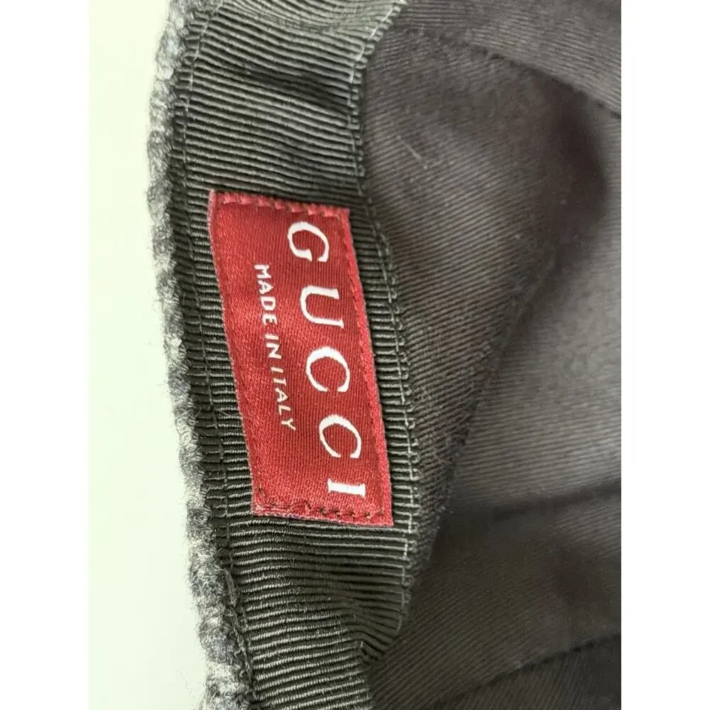 Gucci Herringbone Wool/Silk Baseball Hat Charcoal Logo Cap Size Large 817497 NWT